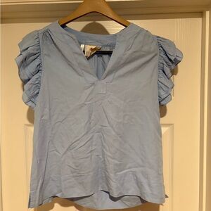 Emily McCarthy Ruffled Sleeve Blouse-Light Blue